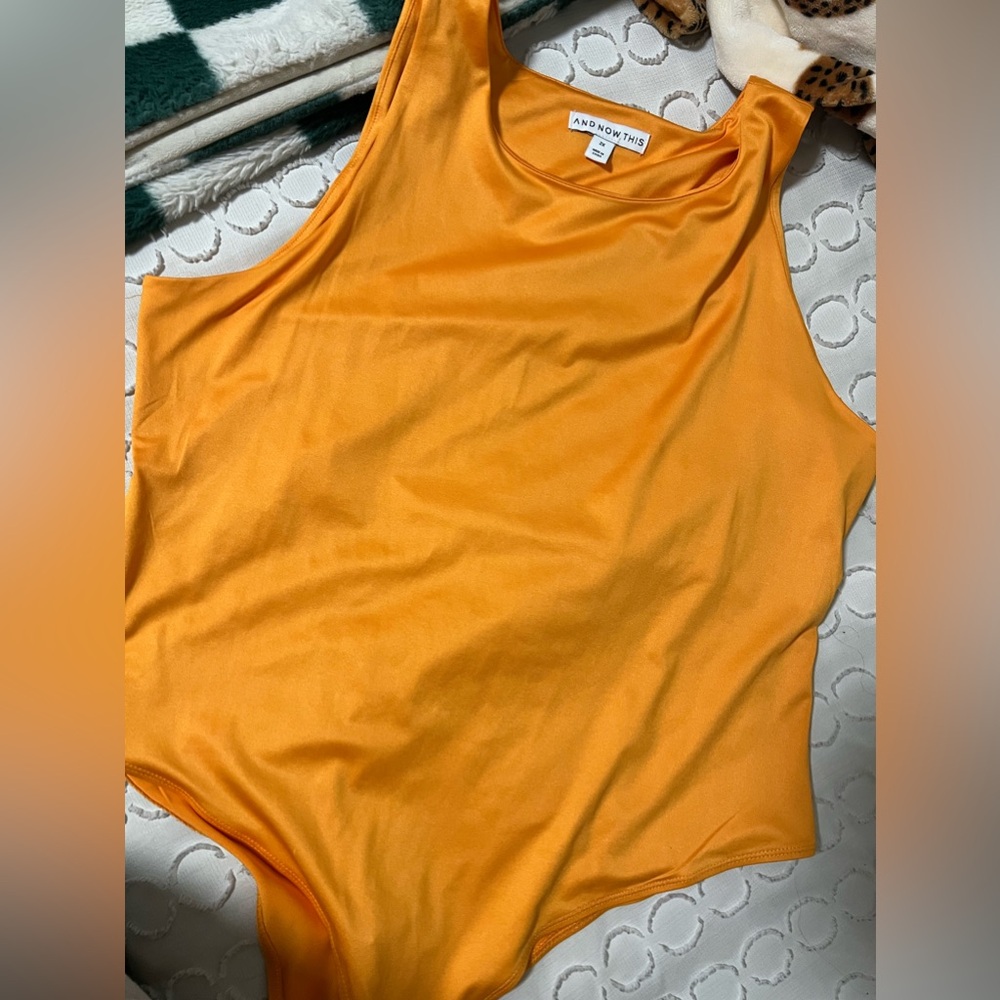 Neon Orange plus size high neck sleeveless bodysuit
